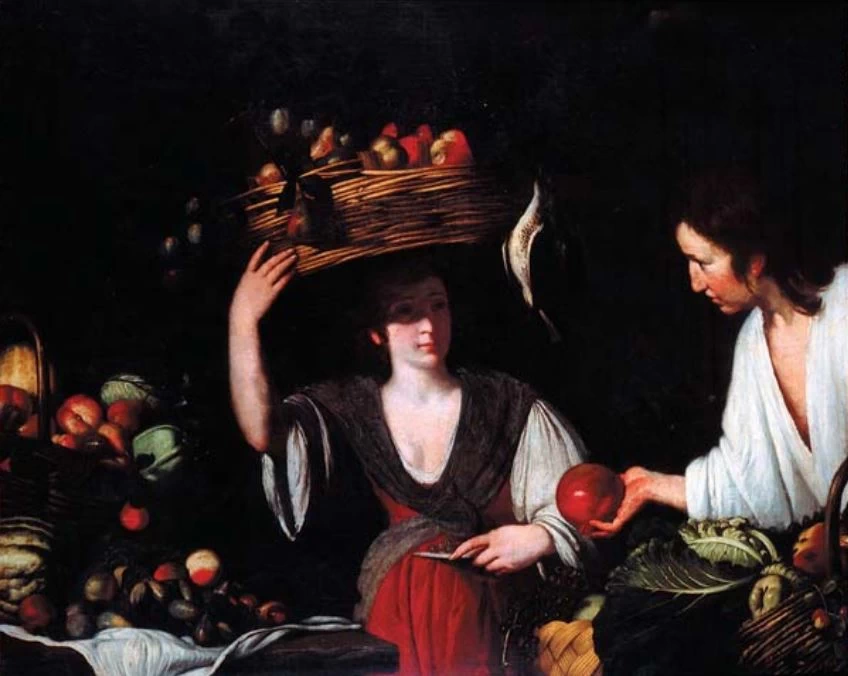 Venditrice di frutta - attribuito a bernardo Strozzi o Ermanno Stroiffi